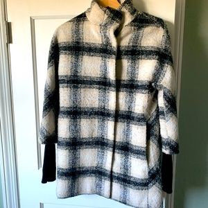 Black and White Border Tartan Cocoon Coat